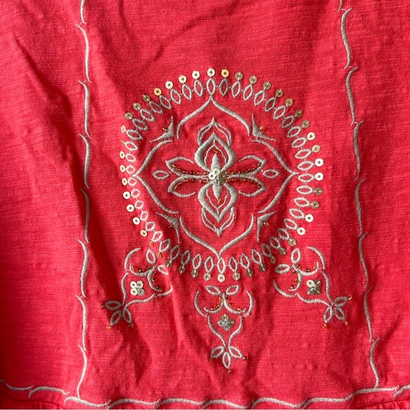 J Jill Maxi Dress 1X Tiered Embroidered Beaded Coral Beach Casual Cruise Boho - Picture 4 of 16